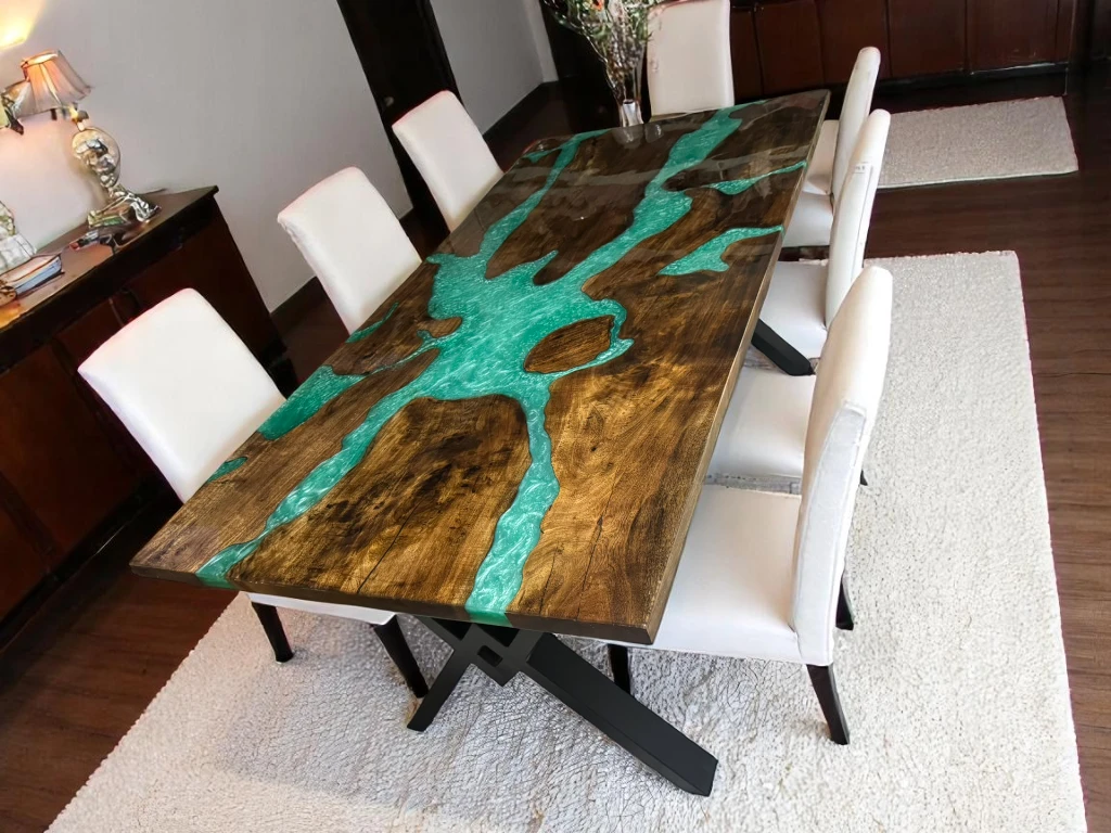 Handcrafted Rectangle Wooden Epoxy Table Top